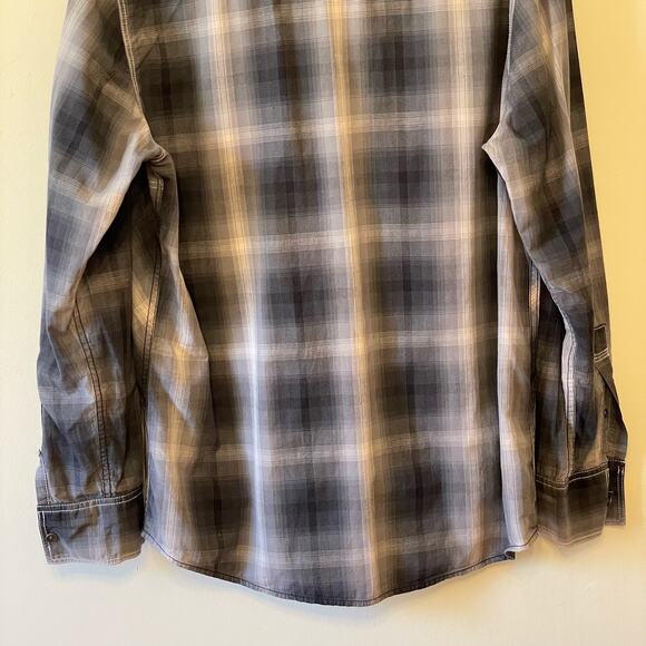 INC L plaid western long sleeve button down t-shirt gray white cotton cowboy - Picture 7 of 7